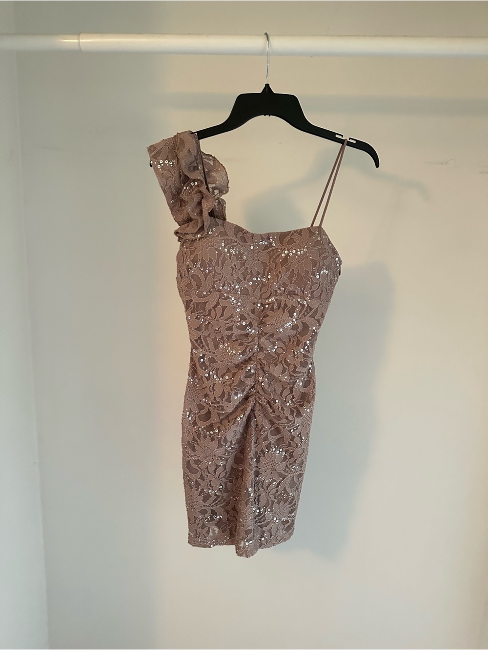 Lace Sequin Cocktail Dress in Dusty Mauve